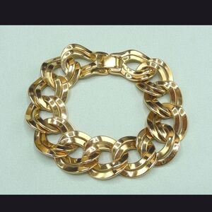 Monet Gold Plated Heavy Link Chain Bracelet 1980s Double Link